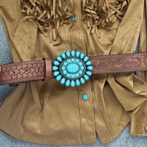 Cowgirl Belt Turquoise Concho Belt, Boho Western Belt, Vintage Style Oval New